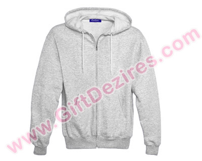 White Heather Sweat T Shirt with Hood, Zip and Pocket